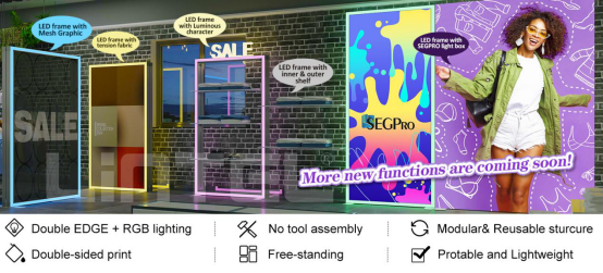 صندوق إضاءة إطار LED RGB يعرض تأثيرات إضاءة ديناميكية في بيئة البيع بالتجزئة