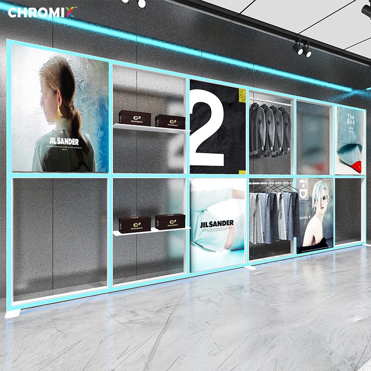 Retail Display Accessories Modular booth display accessories with shelves, product holders and hanging rails