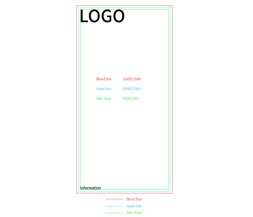SEG Graphic Template: Green Safety Zone, Blue Visible Area, Red Silicone Keder Sewing Line SEG graphic template showing green safety zone, blue visible area and red silicone keder sewing line